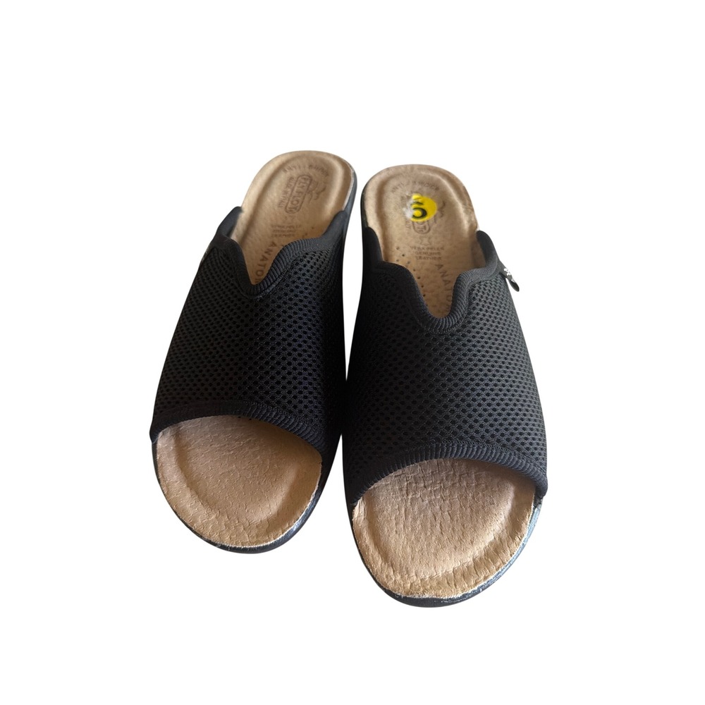 Fly Flot Sandals Black Mesh Slide Italian Made Anatomical Leather Insole 40